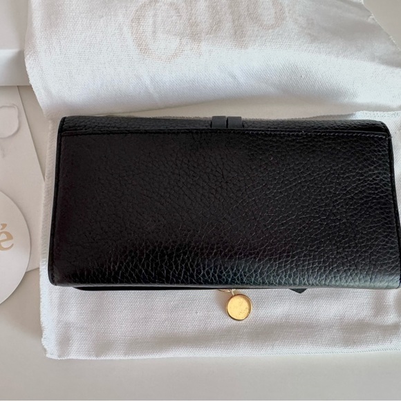 Chloé Black Leather Wallet with Gold Accent